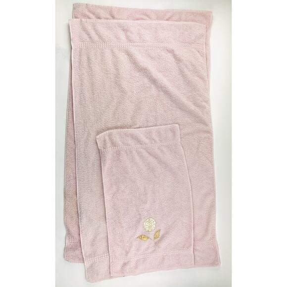 Cannon Bath Body Hand Towel Set Vintage Pink Floral Appliqué Gold Rose USA Flowe - Picture 14 of 16